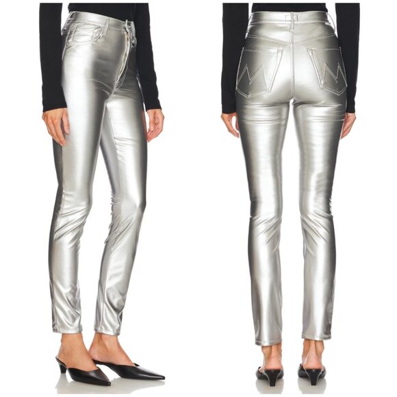 NWT Mother Rail Skimp Silver Faux Leather Jeans 26 - Picture 5 of 10